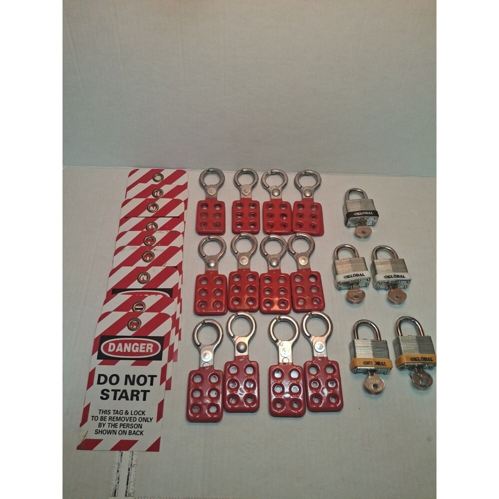 Lock Out Tag Out 12 clips, 9 tags, 5 locks - Red and Silver